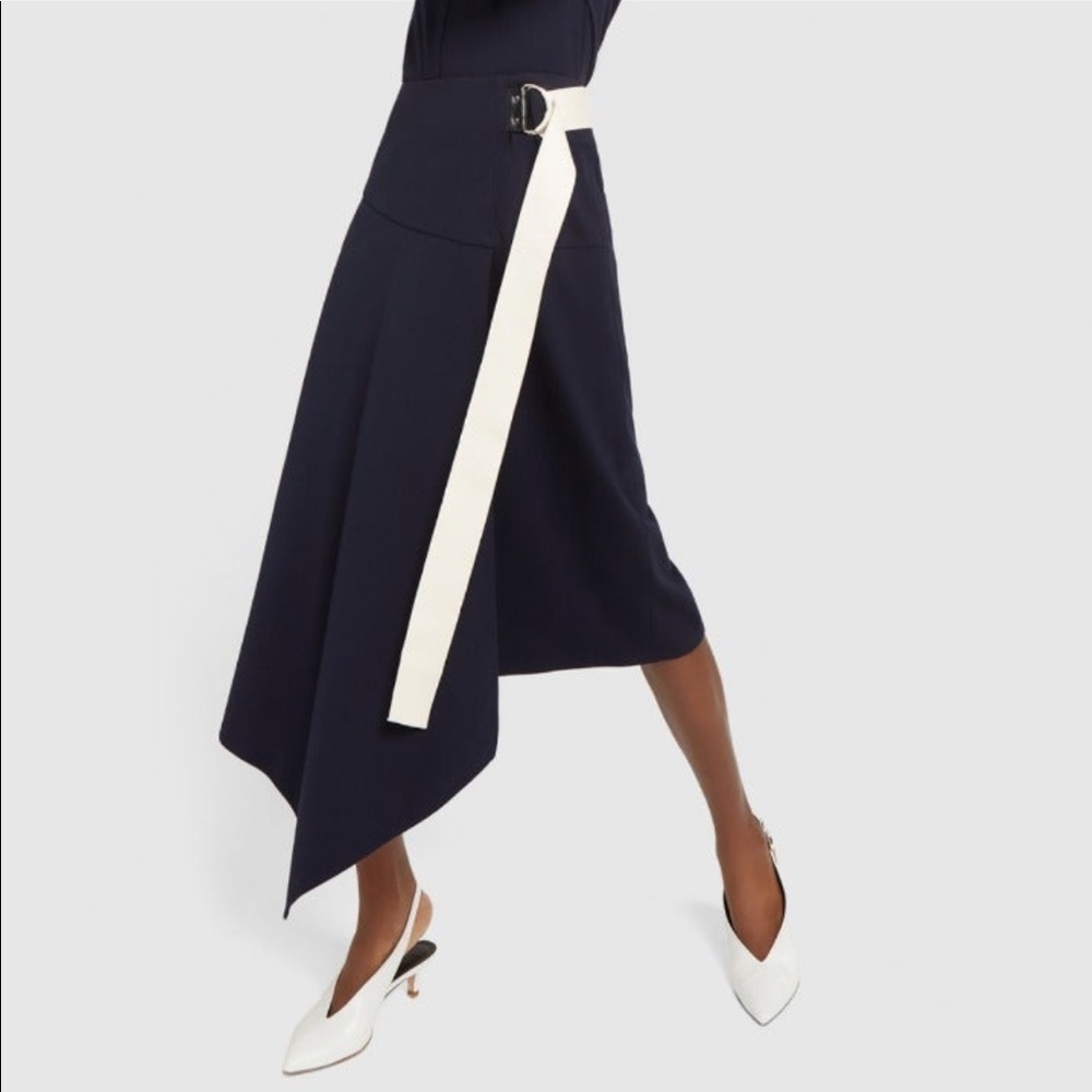 TIBI Ponte Asymmetrical Drape Skirt | Navy | Size 4